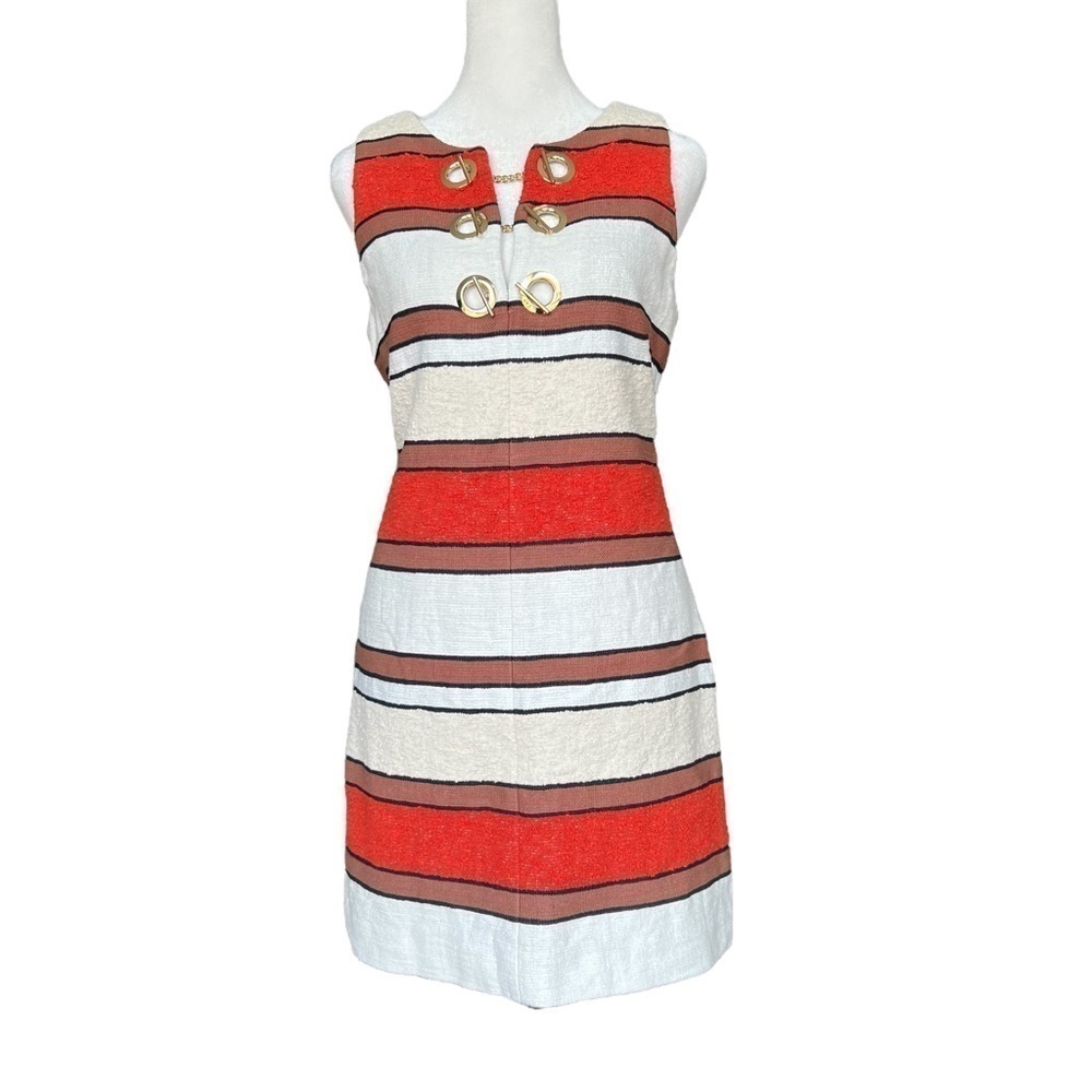 DEREK LAM 10 CROSBY Grommet Detail Stripe Shift Dress - Picture 7 of 11